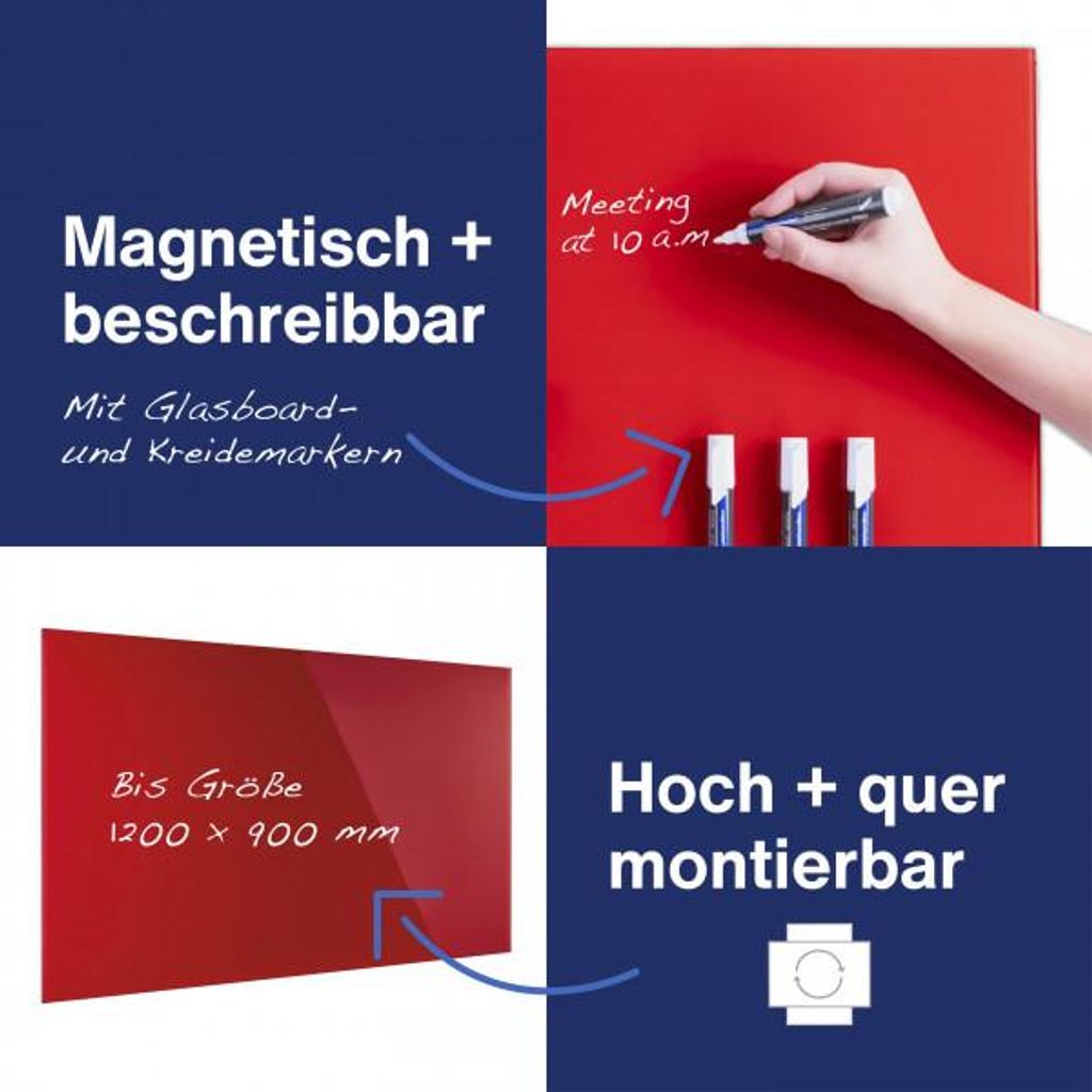 Magnetoplan 13410006 Design-Glasboard, magnetisch, intensiv-rot, 240 x 120cm