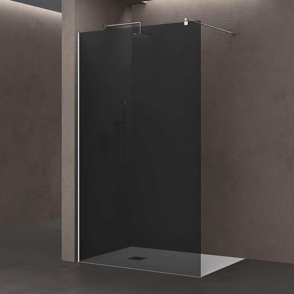 doporro Luxus Duschwand für Dusche Duschabtrennung 130x200cm Walk-In Dusche 8mm ESG-Sicherheitsglas vollgrau inkl. Nanobeschichtung Bremen01VG