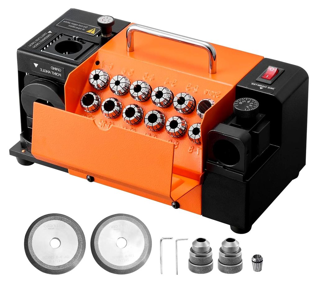 Bohrerschleifgerät MR-13B, 3-15 mm, mit einstellbarem Freiwinkel & 95°-135° Spitzenwinkel, 4600 U/min, 120-W-Schärfgerät mit 13 Spannzangen, C...
