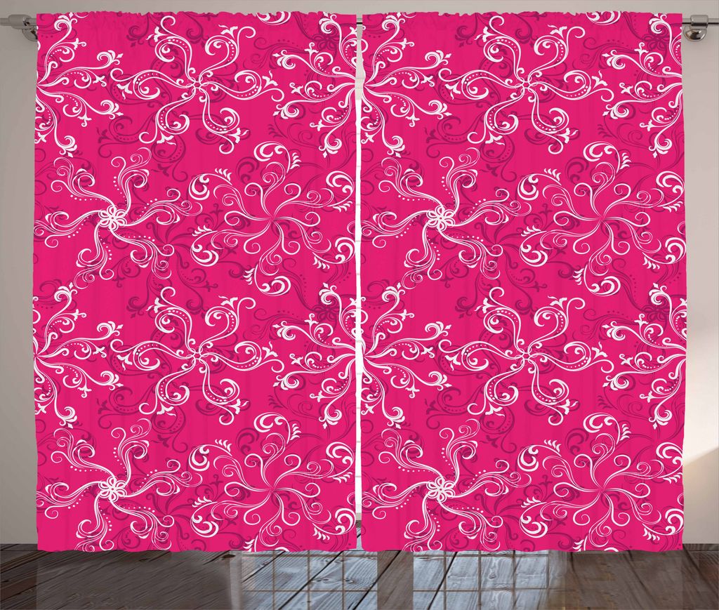 ABAKUHAUS Hot Pink Rustikaler Vorhang, Frühling blühen Blüte, Wohnzimmer Universalband Gardinen mit Schlaufen und Haken, 280 x 225 cm, Pink Lila...