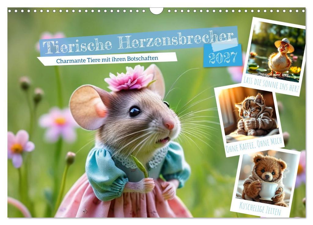Tierische Herzensbrecher - Charmante Tiere mit ihren Botschaften (Wandkalender 2027 DIN A3 quer), CALVENDO Monatskalender