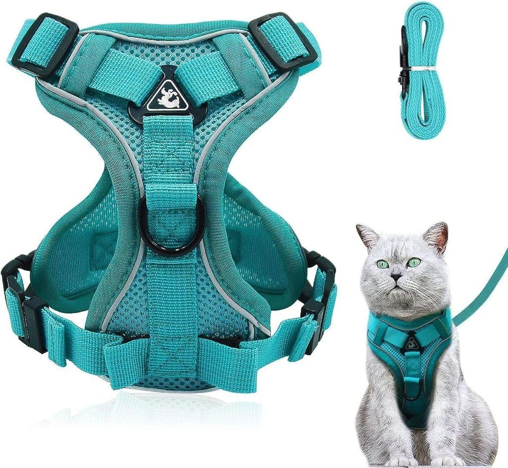Verstellbares Katzengeschirr mit Leine Set, Ausbruchsicher, Blauer See -M