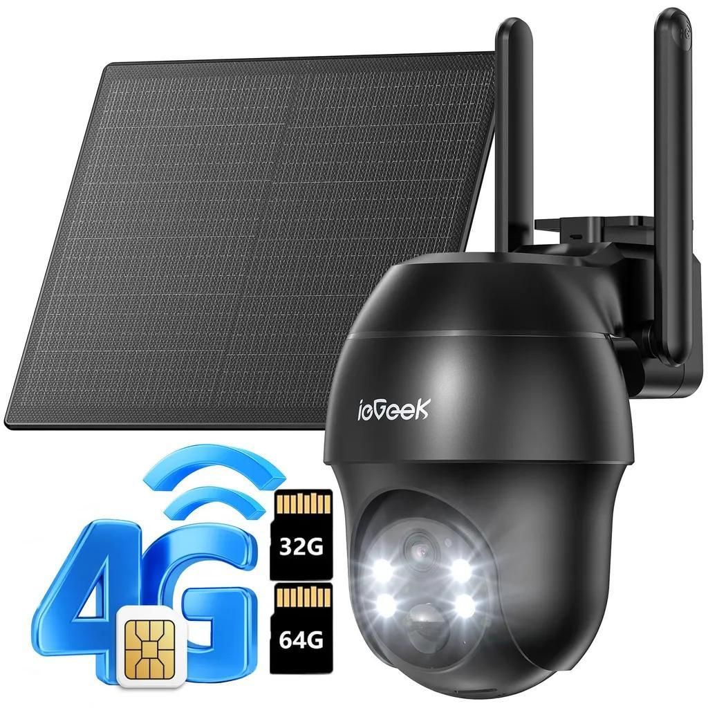 4G LTE überwachungskamera mit sim karte outdoor Solar kamera 2K 360° PTZ Kabellose Überwachung mit Farb-Nachtsicht ohne WLAN mit 32G&64G Karte