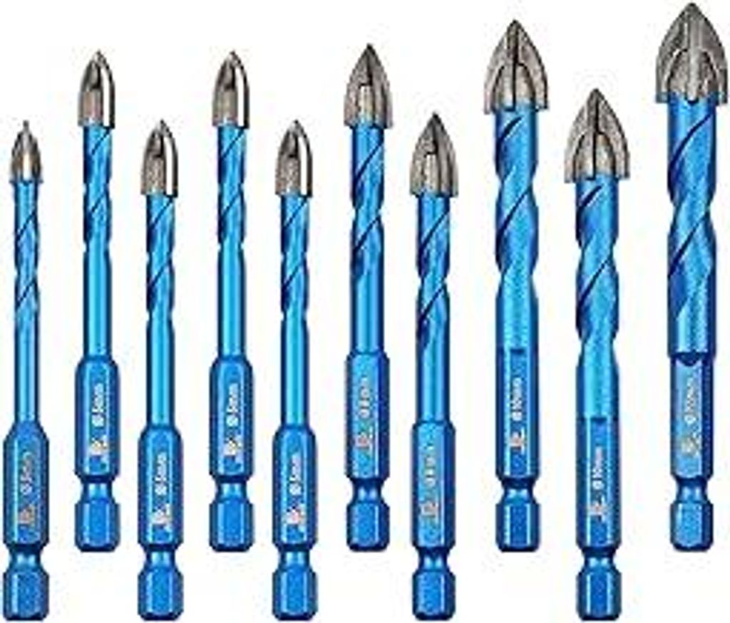 BRSCHNITT Fliesenbohrer Keramikbohrer Set Hartmetallbohrer 5/6/6/6/6/8/8/10/10/12mm Steinbohrer Bohrer Set mit Schnellwechsel für Keramik, Fliesen...