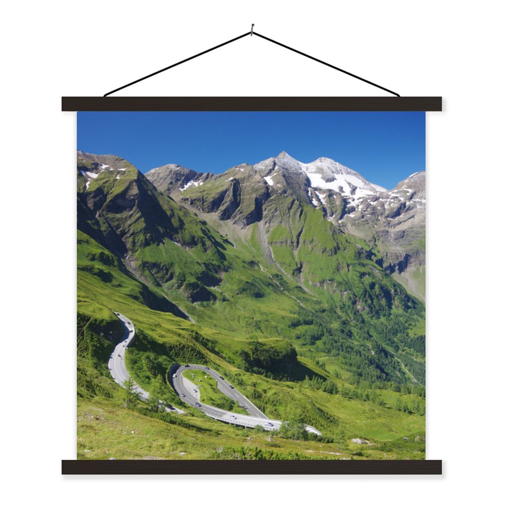MuchoWow Textilposter Die Großglocknerstraße durch die österreichischen Alpen 120x120 cm mit schwarzem Rahmen - Aufhängungsset