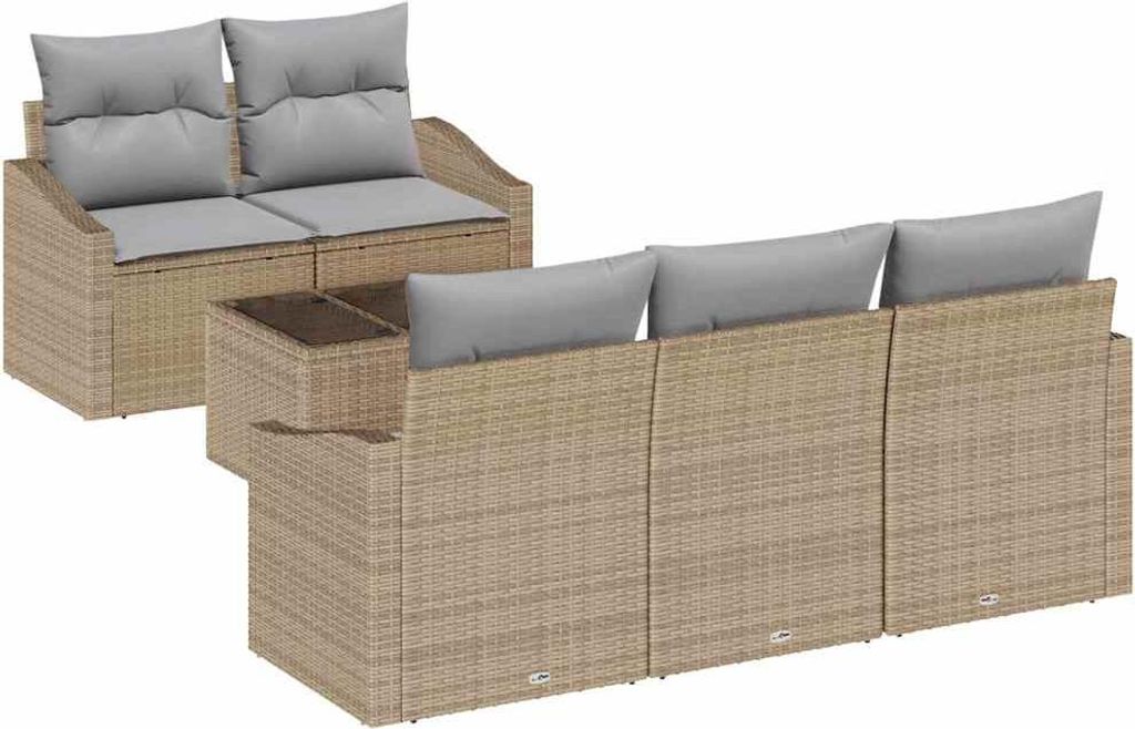 vidaXL Sofa Set mit Kissen 6 pcs Beige und Grau Poly-Rattan
