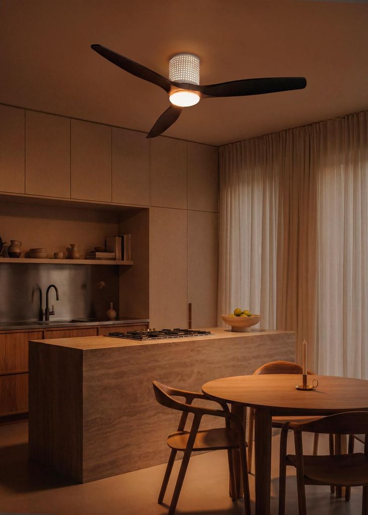 WIND CALM CUSTOM RATTAN - Deckenventilator 40W leise Ø132 cm mit LED-Licht in Körper und Lampe