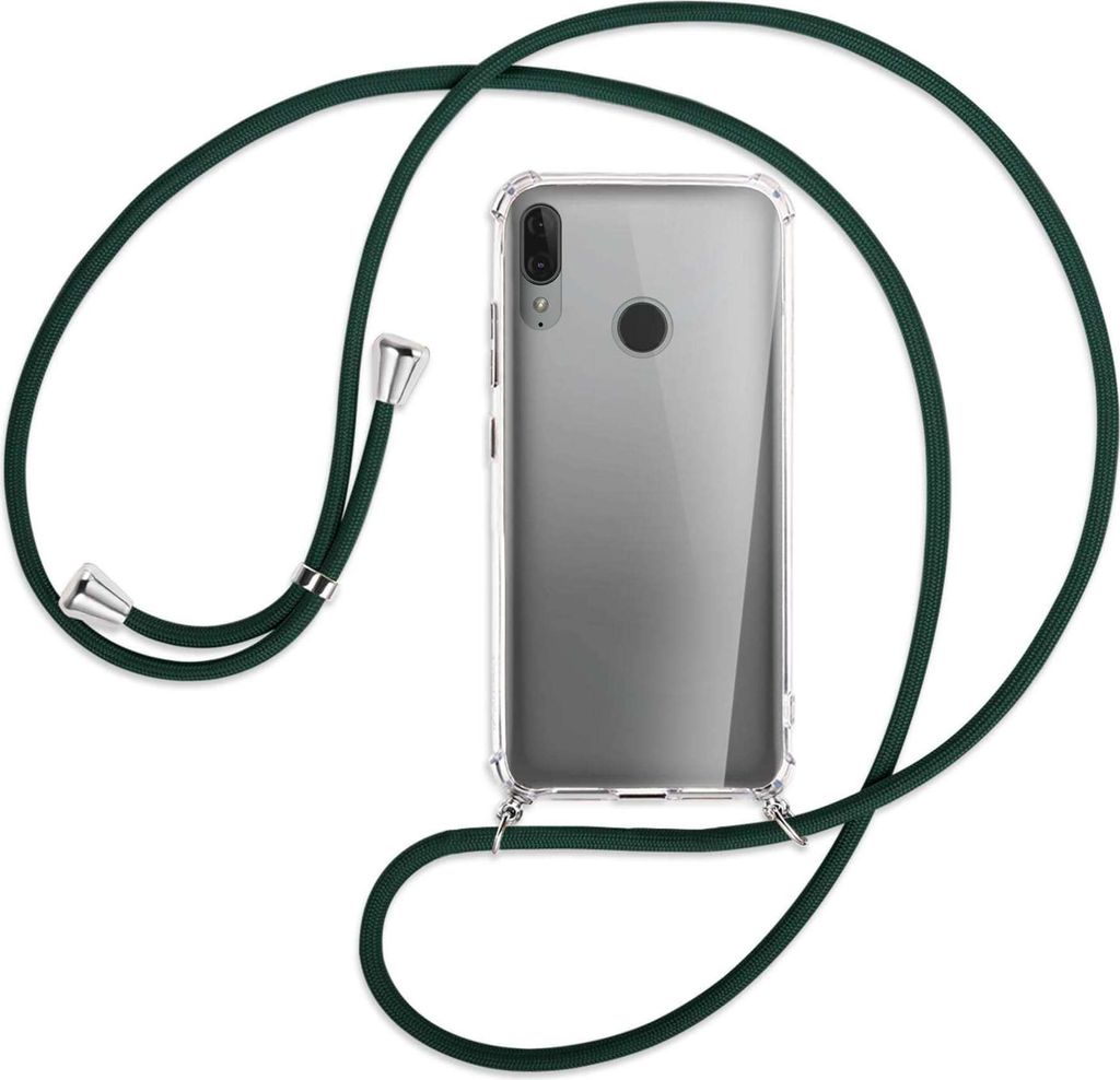 Handykette Backcover-Schutzhülle mit Band (Metall silberfarben) für Motorola Moto E6 Plus - dunkelgrün