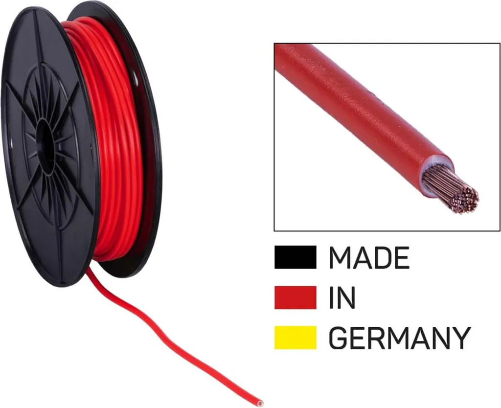 Câble électrique 4.0mm² rouge FLY 25m pour camping-car et panneaux solaires