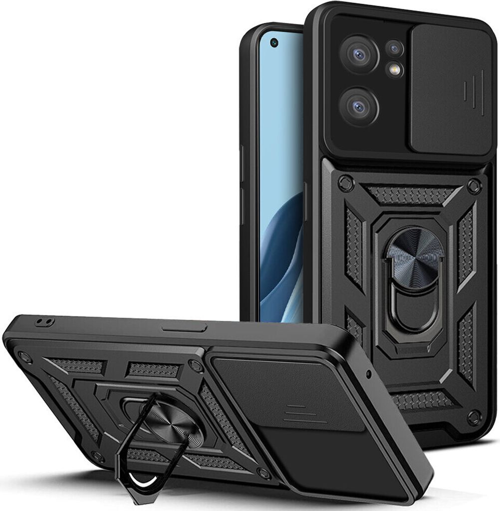OPPO Reno7 5G Hülle mit Ring Ständer Halter Dia Kameraschutz TPU PC Schutzhülle für OPPO Reno7 5G Schwarz