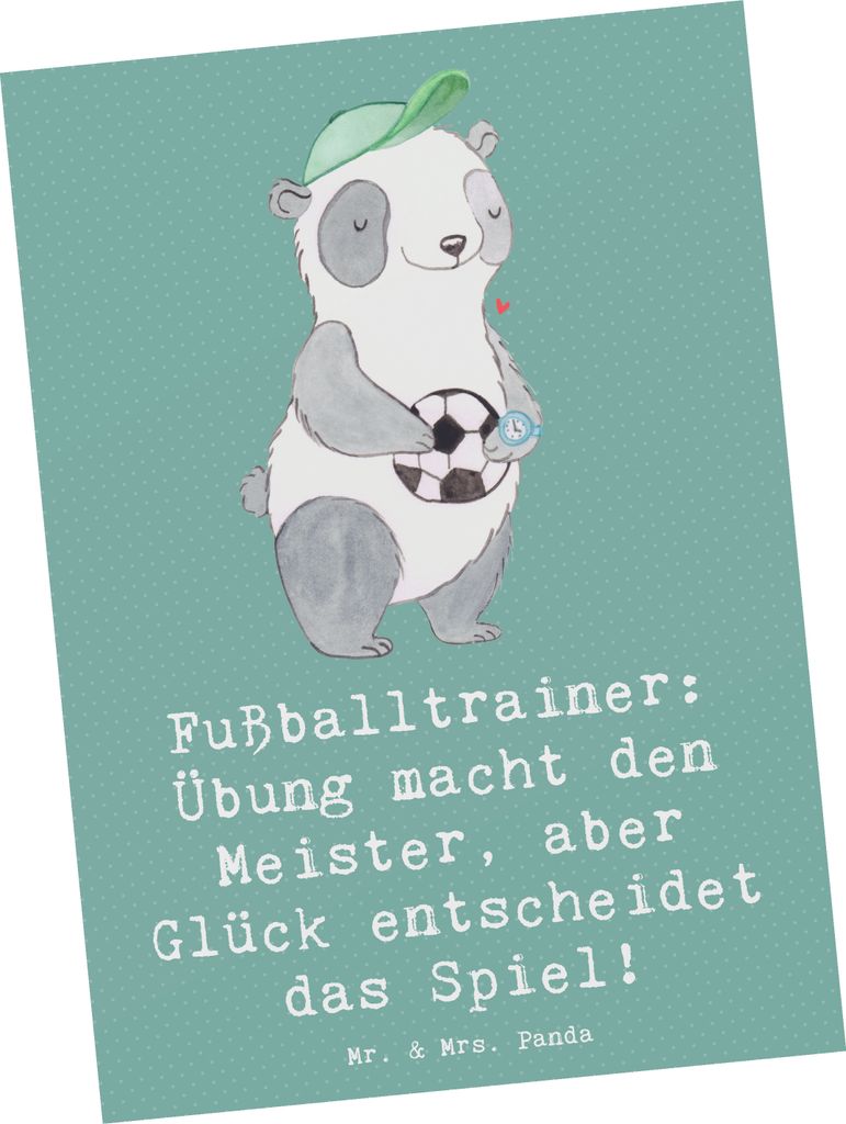 Mr. & Mrs. Panda Postkarte Fußballtrainer Erfolgskick - Meeresbrise - Geschenk, Coaching, Postkarten, Beruf, einzelkarte, Ansichtskarten, Ansichts...