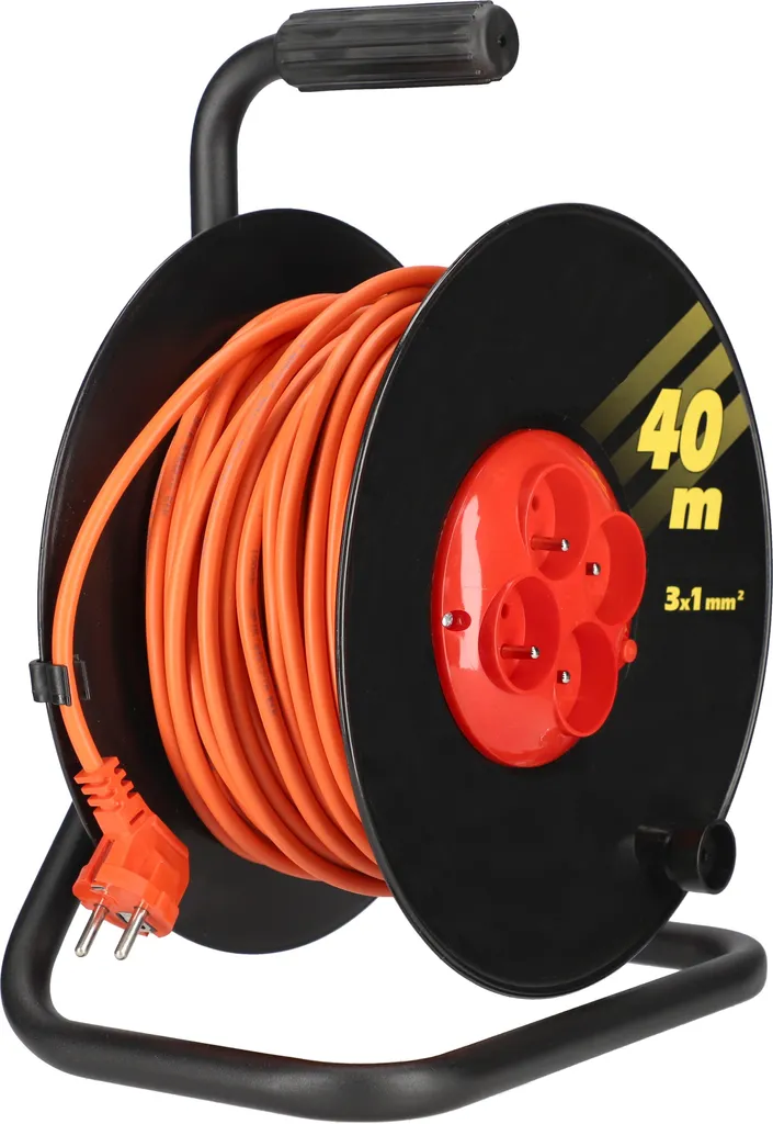 KOTARBAU® Avvolgitore per cavi di prolunga 40m 3x1 H05VV-F Grande avvolgitore con protezione termica 4 volte messa a terra Supporto in metallo Utile per ogni casa, immobile, officina, cantiere o appartamento - 1