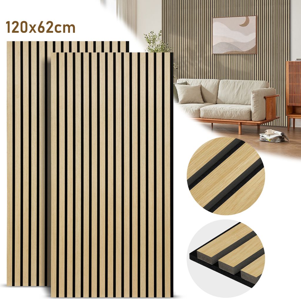 TolleTour Akustikpaneel Wandverkleidung 120x60x2.1cm MDF Akustikpaneele Wandpaneele 2x Hölzern