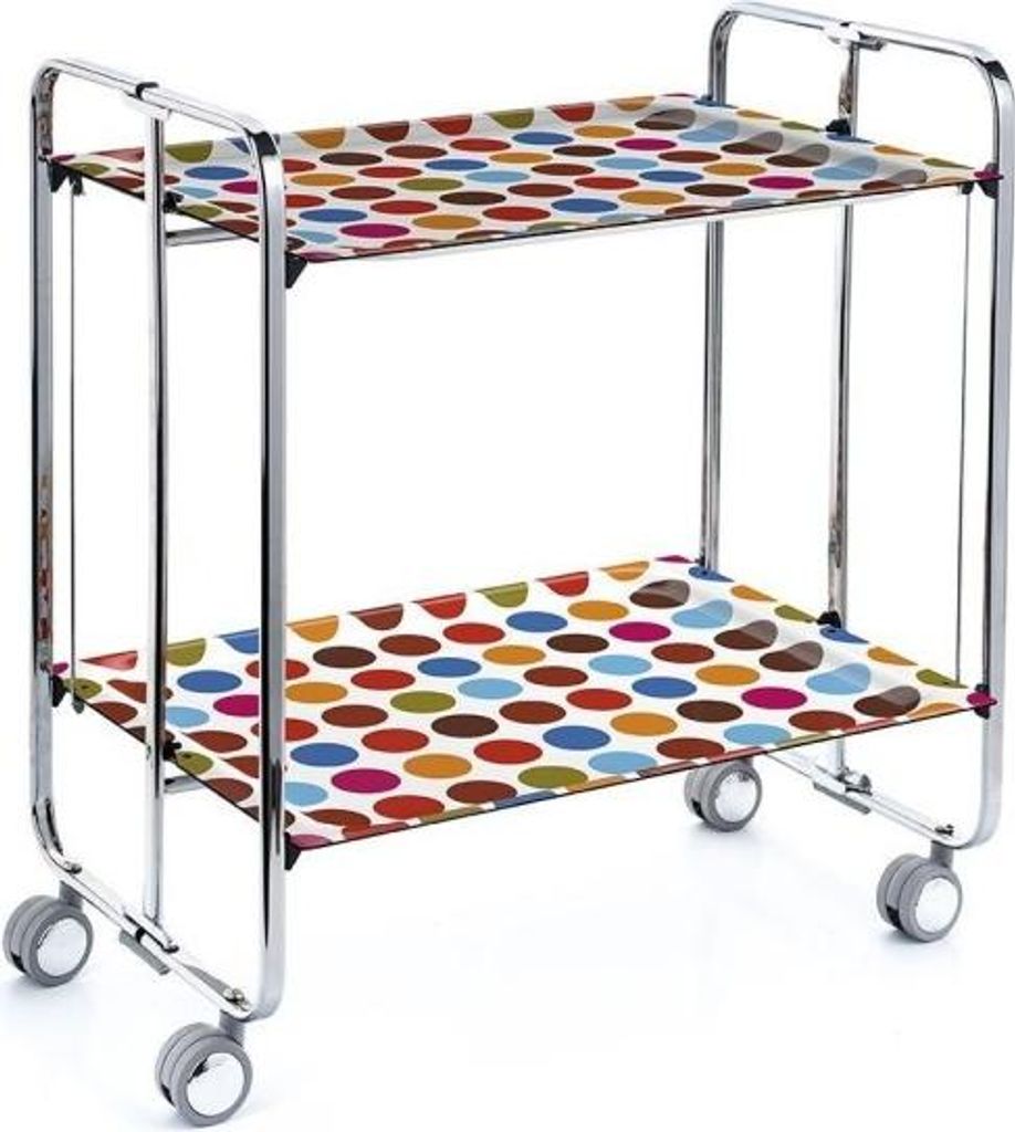 DON HIERRO - Klappbarer Servierwagen BAUHAUS mit Rollen – Metallgestell verchromt, 2 Ebenen, 4 Positionen