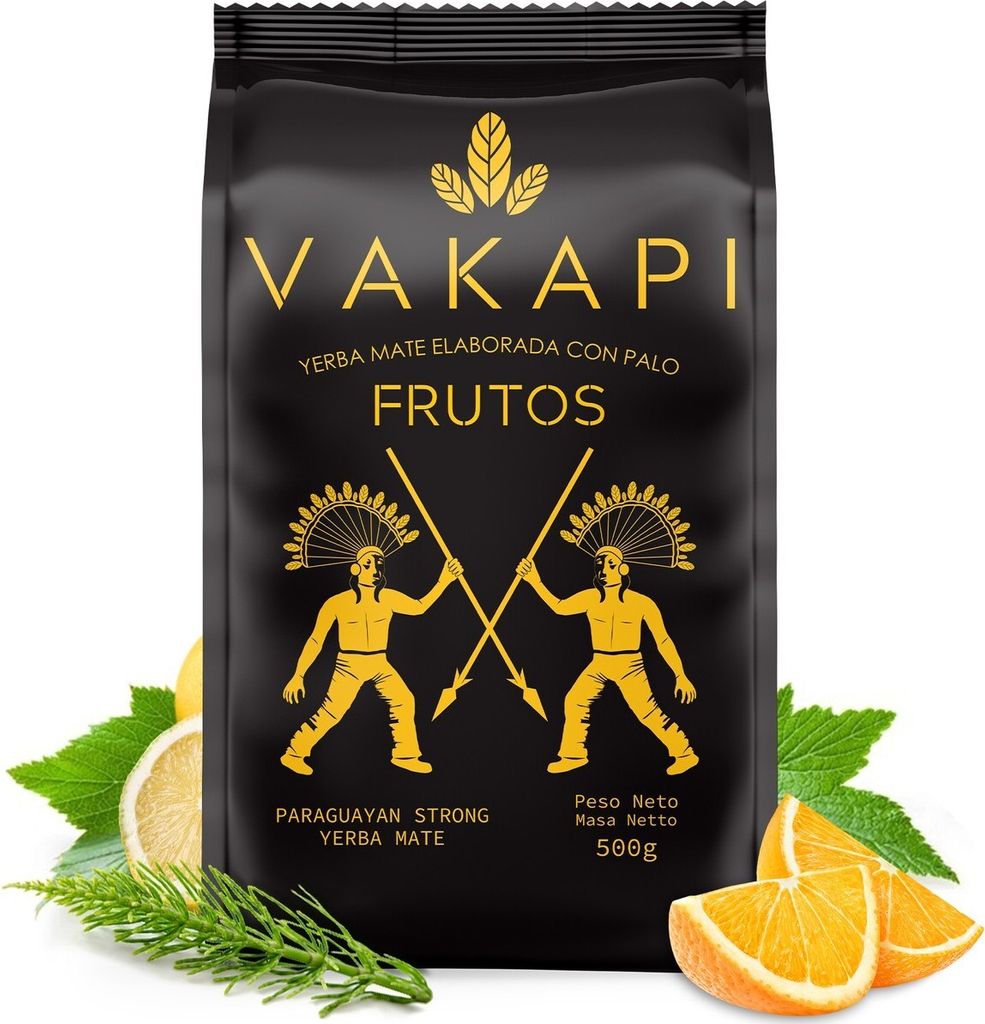 Yerba Mate Tee VAKAPI Frutos 500g - zitrusartige Yerba Mate aus Paraguay - starker mate tee rauchgeräuchert - vegan - glutenfrei - loose leaf 0,5kg