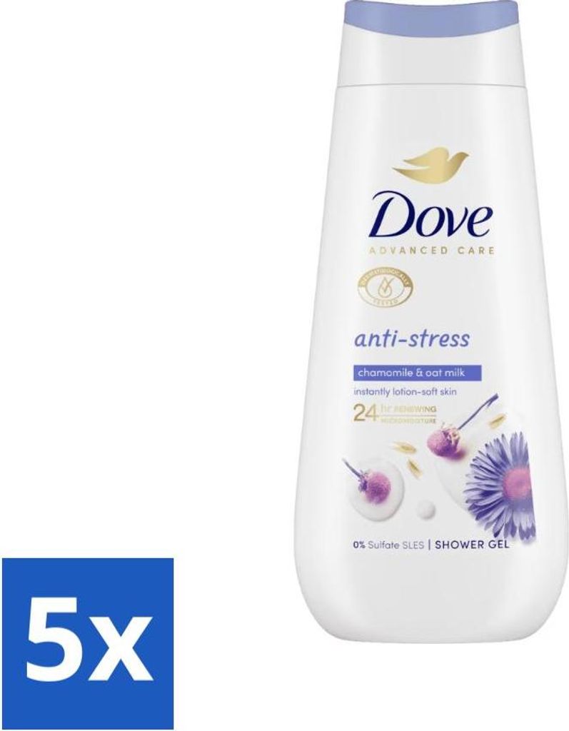 Dove Duschcreme - Anti-Stress - Kamille & Hafermilch - 225 ml - Vorteilspack - 5 Stücke