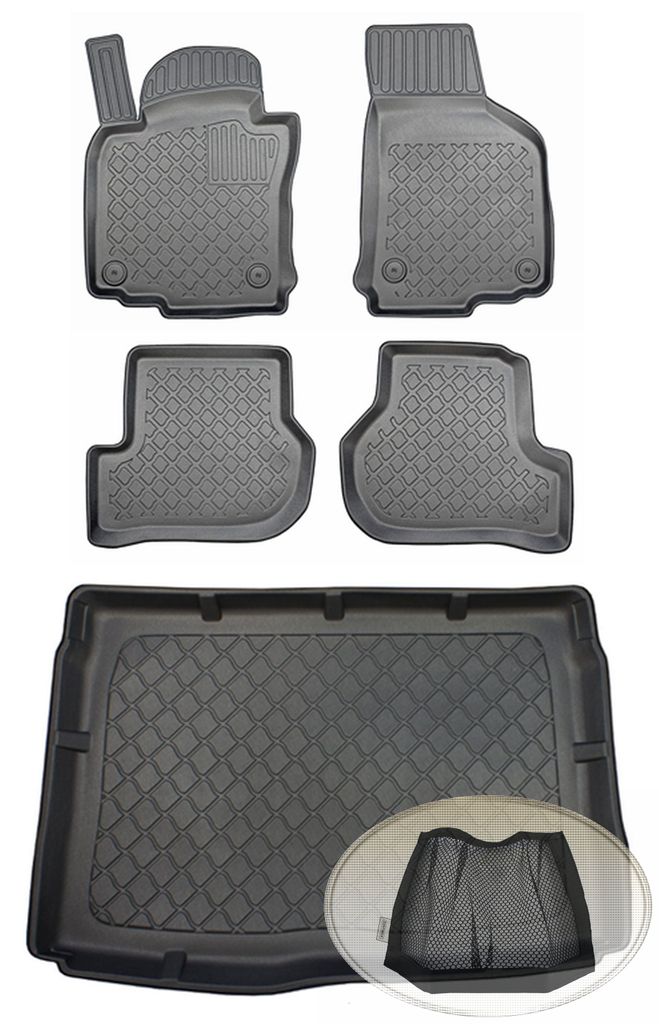 SET Kofferraumwanne Gummifußmatten für VW Volkswagen Golf Sportline 5 1K Schrägheck Hatchback 3-türer 2003-2008 vollwertiges Ersatzrad / 4Motio...