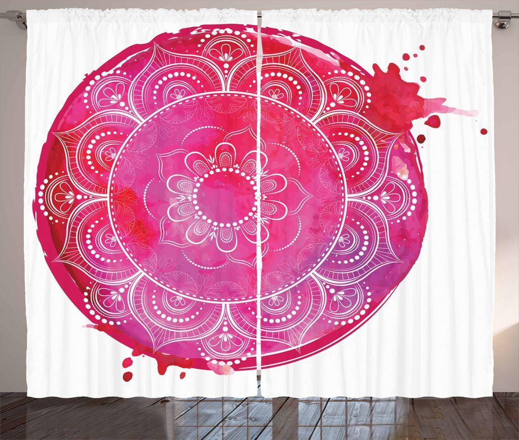 ABAKUHAUS Yoga Rustikaler Gardine, Rosa Aquarell-Mandala, Schlafzimmer Kräuselband Vorhang mit Schlaufen und Haken, 280 x 175 cm, Magenta Weiß Rosa