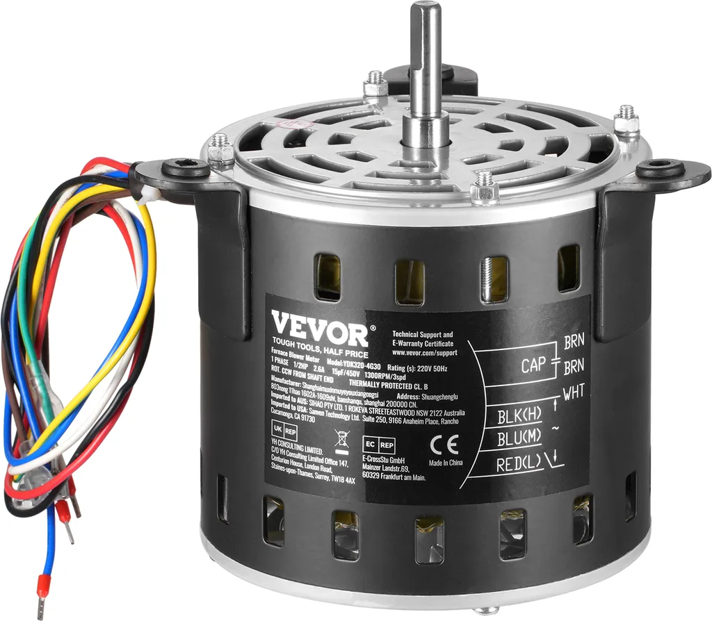 Moteur de Ventilateur VEVOR 1/2 CV 220V 1300tr/min 3 Vitesses Rouge
