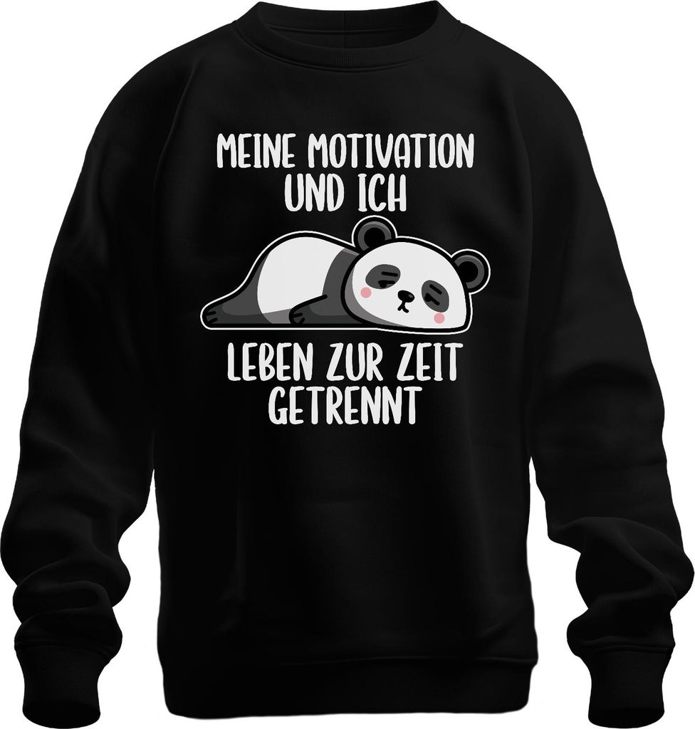 Motivation und ich leben getrennt Panda faul lustig Statement Uni Sweatshirt Pullover, Schwarz, M