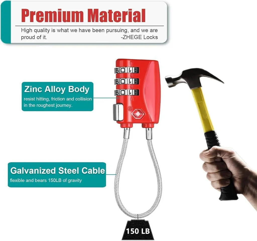 Évitez les valises forcées avec ce cadenas TSA rouge à code - Lot de 2 - 4