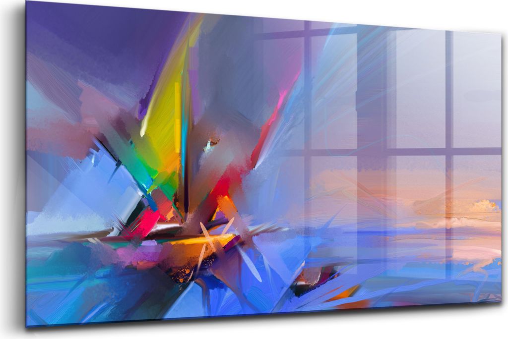 120x60 - Bilder auf glas - Einteilig - Wanddekoration - Glas Bilder - Halbabstraktes Gemälde einer Meereslandschaft