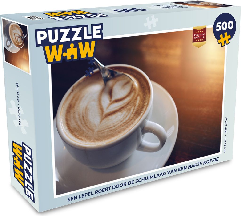 MuchoWow Puzzle 500 Teile Ein Löffel rührt durch den Schaum einer Tasse Kaffee - 500 Teile - Kinder - Selberbauen - Puzzlespiele