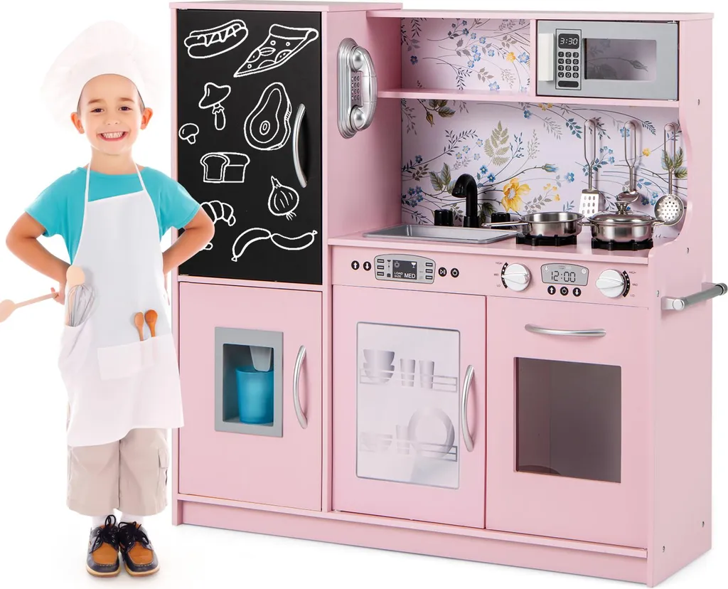 Cuisine de Jeu pour Enfants en Bois avec Micro-ondes et Lave-vaisselle