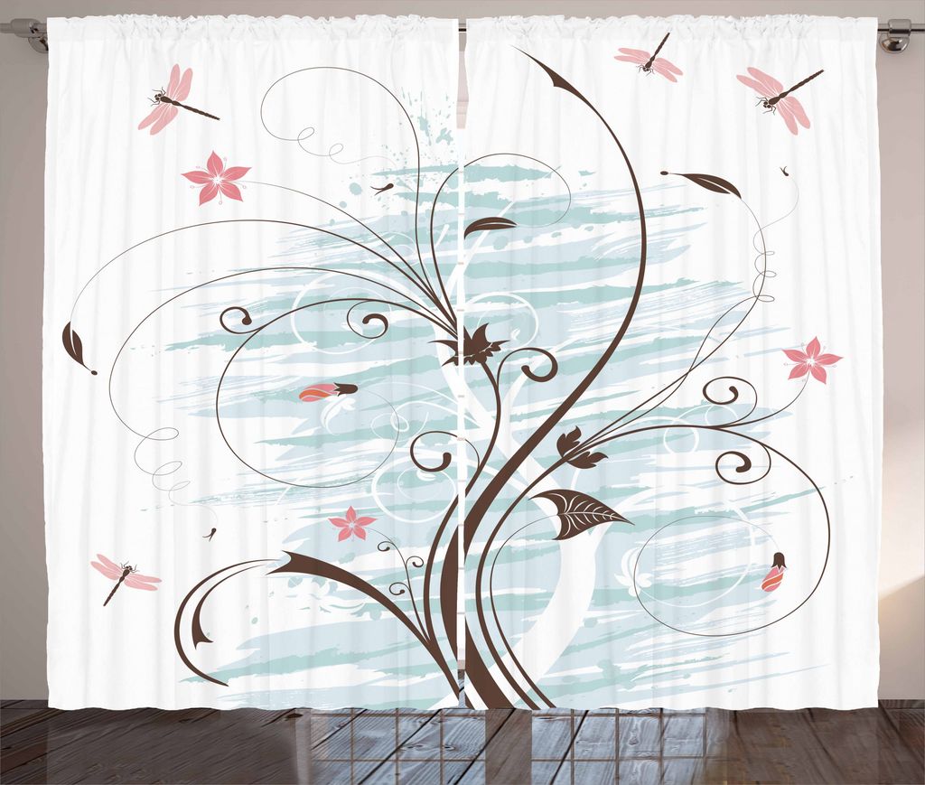 ABAKUHAUS Libelle Rustikaler Gardine, Grunge Blütenknospen, Schlafzimmer Kräuselband Vorhang mit Schlaufen und Haken, 280 x 225 cm, Hellrosa Braun