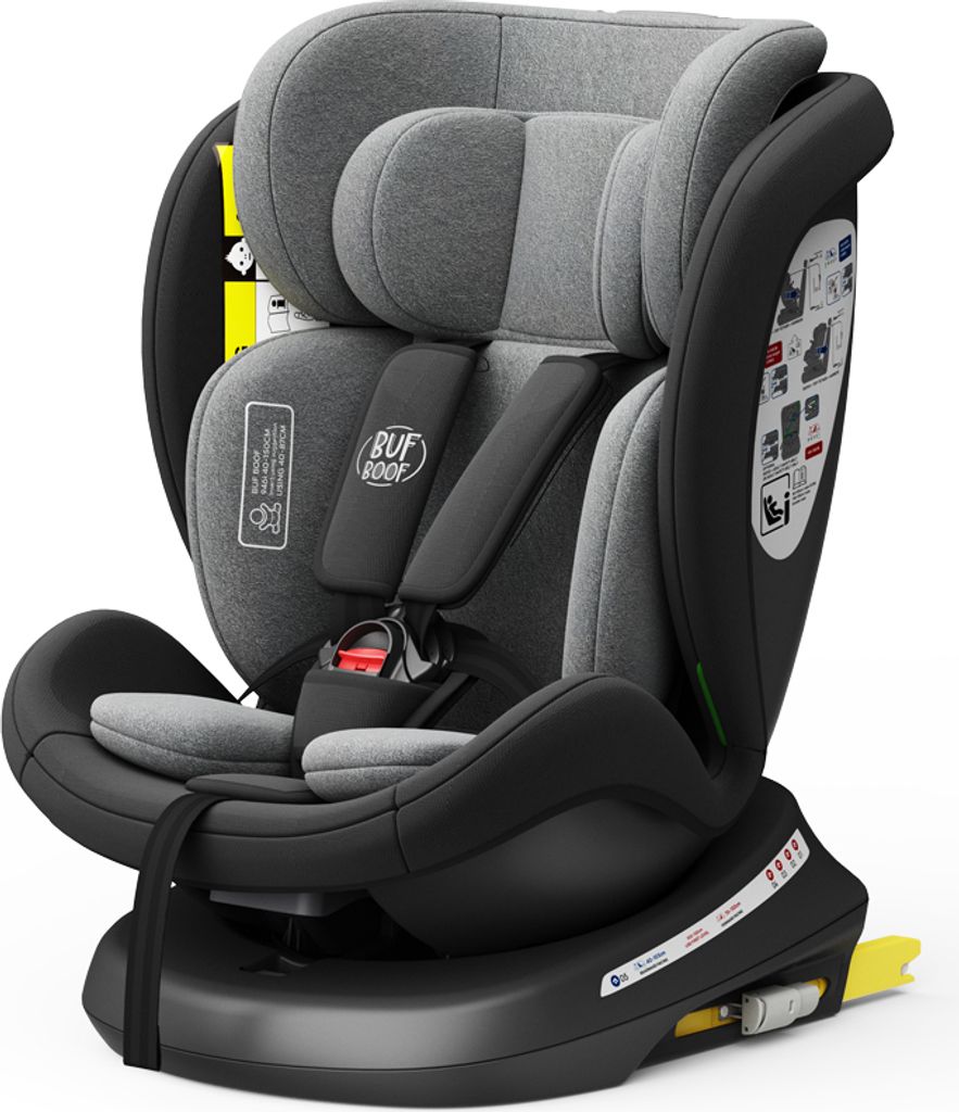 TWT I-SIZE Plus DELUXE Black Kindersitz mit 360 Grad drehbarem Isofix-System-BUF BOOF 0, 36 kg