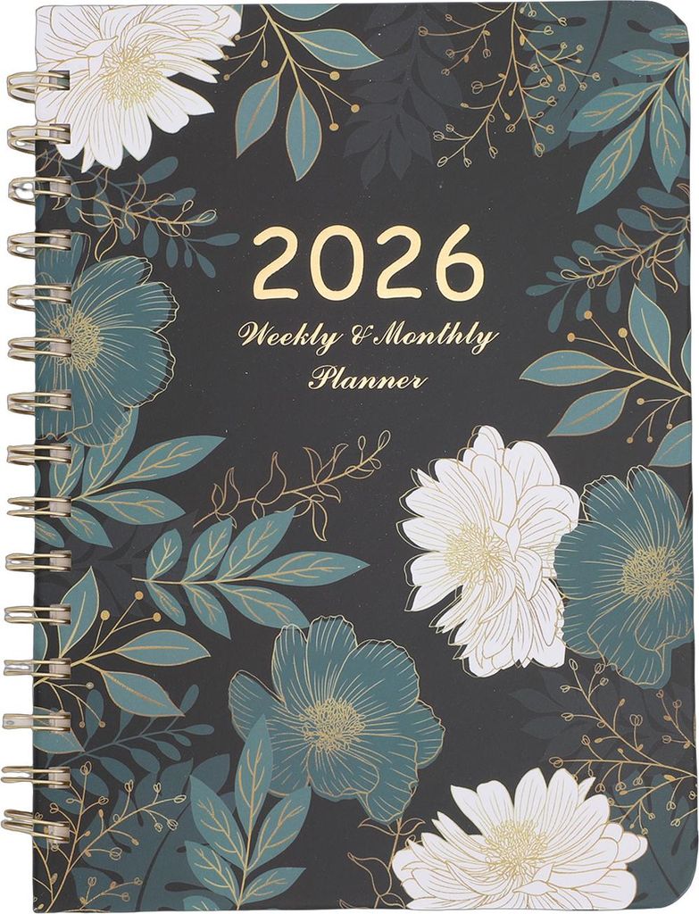 Wochen- und Monatsplaner 2026, 215 x 155 mm, 140 Seiten, exquisiter Blumeneinband, A5-Agendabuch