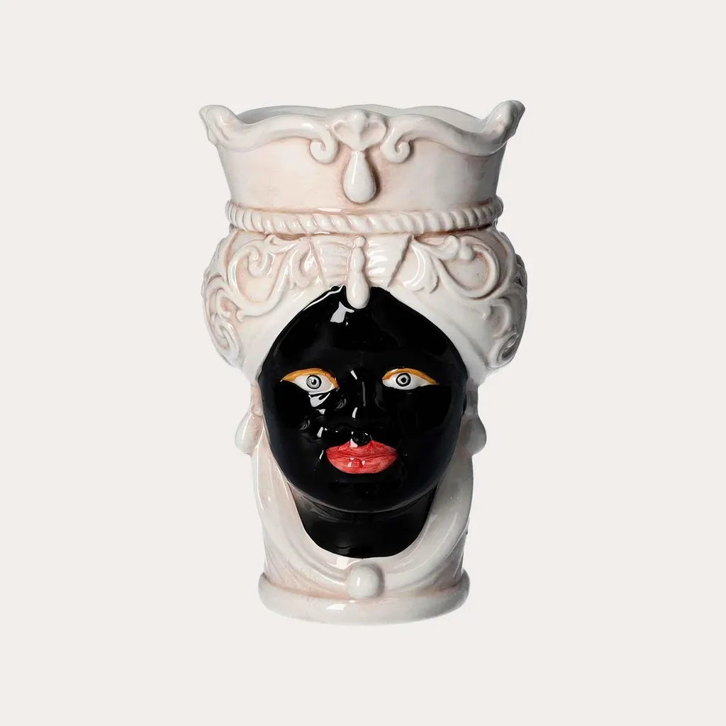 Vase tête de femme en céramique bicolore pour décoration d'intérieur