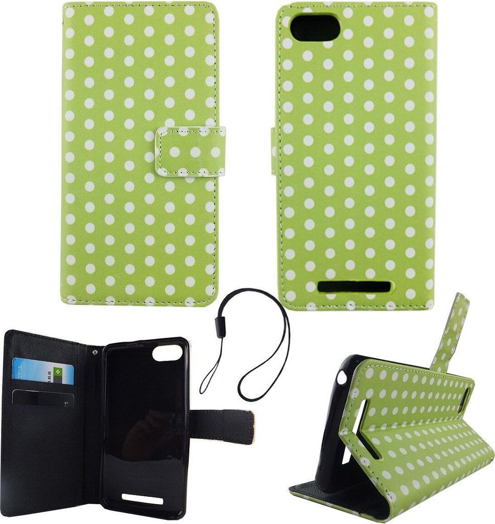Handyhülle Tasche für Handy Wiko Lenny 3 Polka Dot Grün Weiss