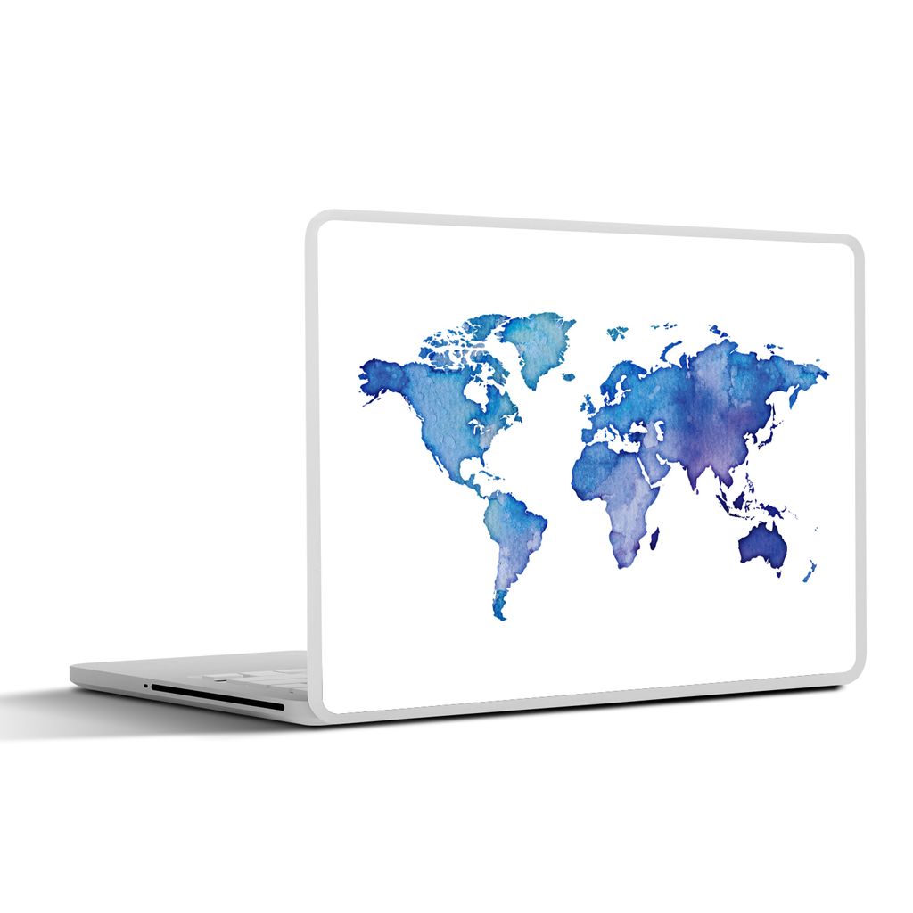 MuchoWow Laptop Aufkleber Sticker Cover Weltkarte - Aquarell - Blau 36.5x27.5 cm - Laptop-Sticker