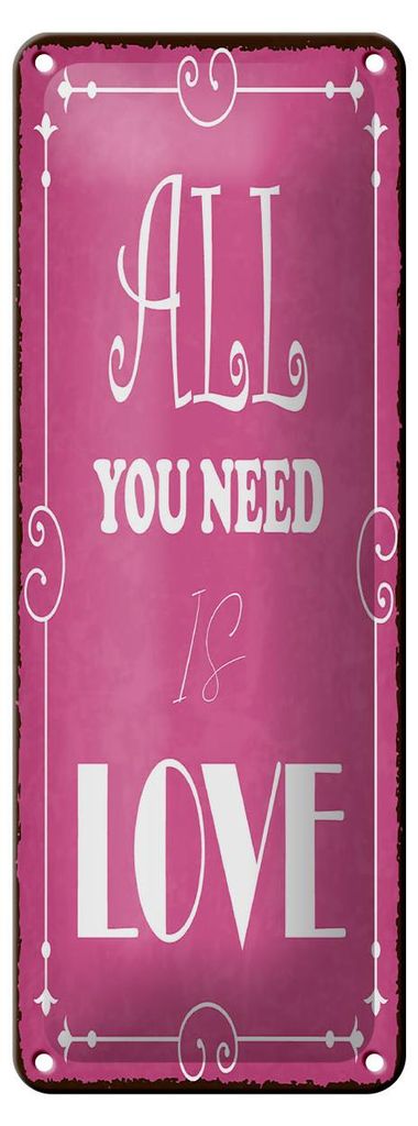 Blechschild Spruch 27x10 cm All you need is Love rosa Deko Schild