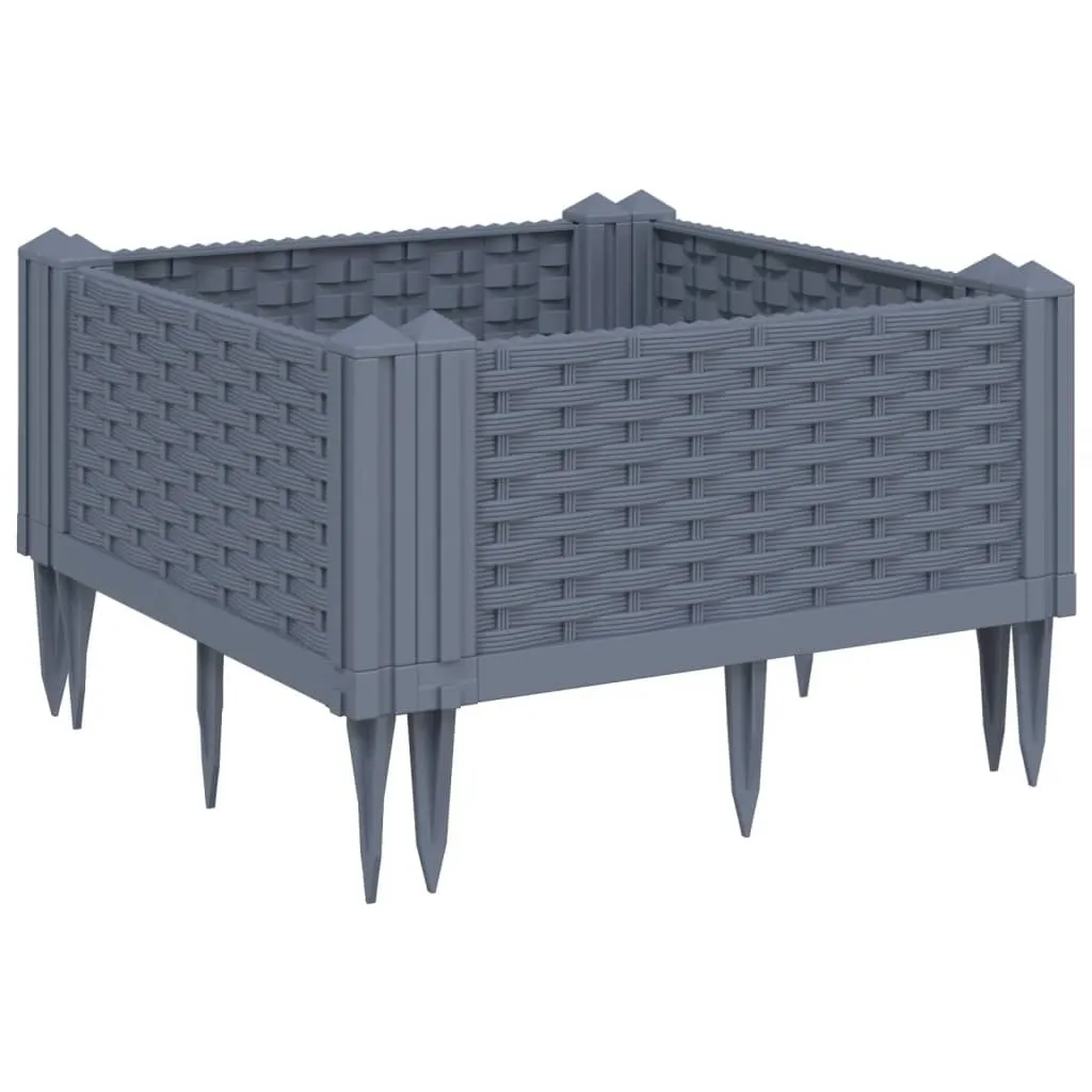 Bac à fleurs bleu-gris 42,5 cm avec piquets stables anti-basculement