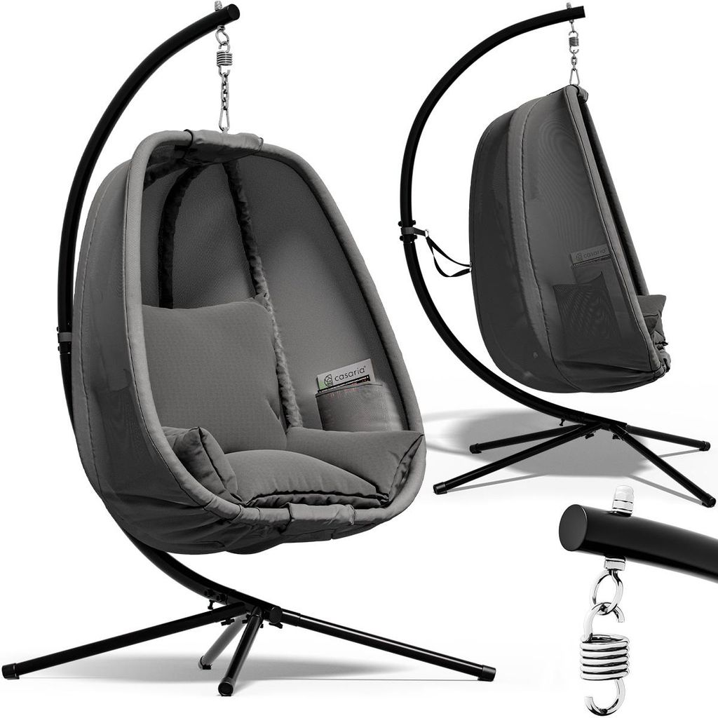 CASARIA® Fauteuil suspendu gris avec coussin structure Image du produit 