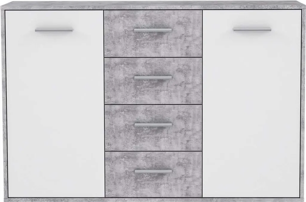 Commode de salon PILVI bicolore béton gris et blanc 122x88x34 cm