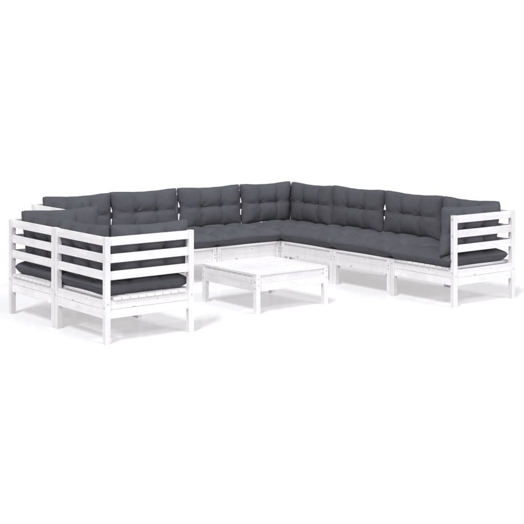 vidaXL 10-tlg. Garten-Lounge-Set mit Kissen Weiß Massivholz Kiefer