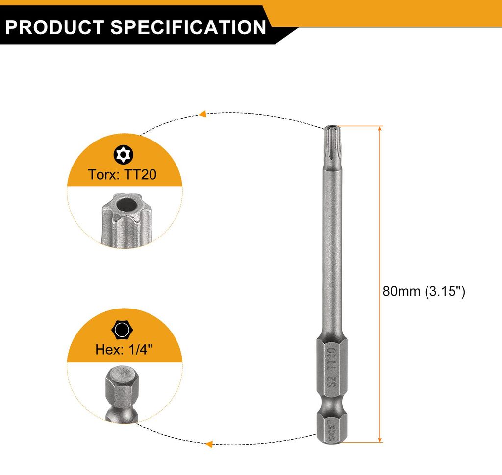 5 Stš¹ck TT20 Torx Bit Set Schraubendreher Bit 80mm Lang 1/4 Zoll Magnetisch Hex Sechskant Sechskantschaft S2 Stahl Lochspitze Bitsatz fš¹r Akk...