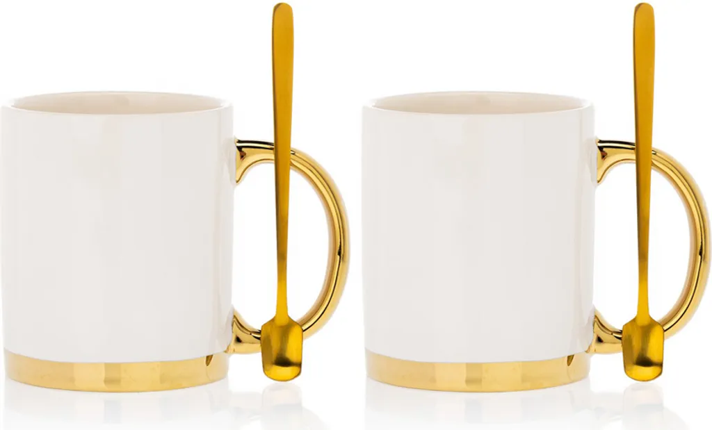 Set Tazze HowHomely Lana 300ml Bianco e Oro | Design Minimal Luxury