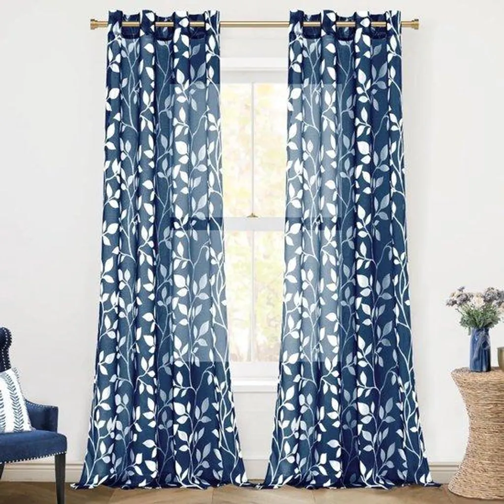 Voilages Blancs Anti-Regard avec Motif Feuillage pour Fenêtre Salon
