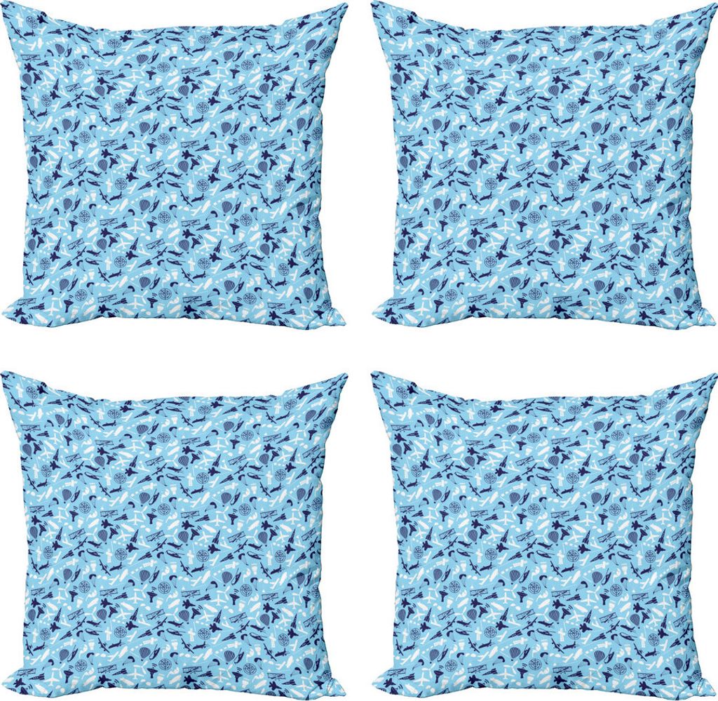 ABAKUHAUS Flughafen Kissenbezug Set (4 Stück), Luft Crafts-Muster, Moderner Doppelseitiger Digitaldruck, 60 cm x 60 cm, Sky Blue Indigo