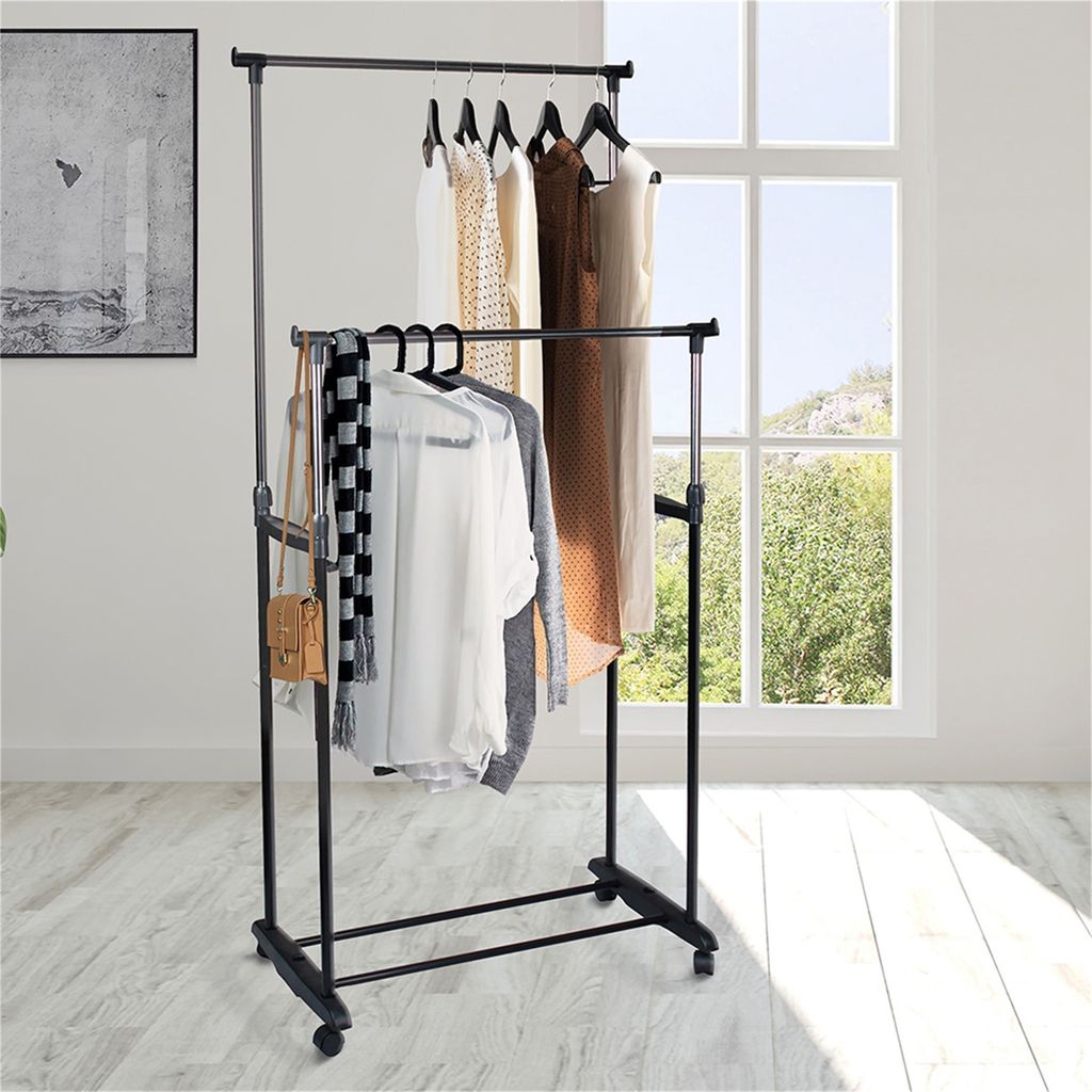 Garderobe Flur Schmal SMILOVII Kleiderständer, Garderobenständer Stabil Kleiderstange Mit 6 Haken Und 2 Schuhregal Kleine Garderobe
