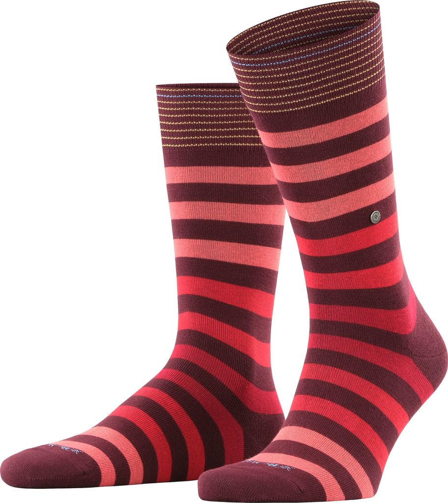 Burlington Herren Socken - Blackpool, Baumwolle, Streifen, Logo, One Size Bordeaux/Rot
