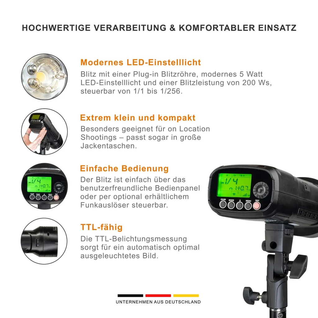 Éclairage extérieur professionnel Flash Walimex pro Mover 200 TTL 200Ws