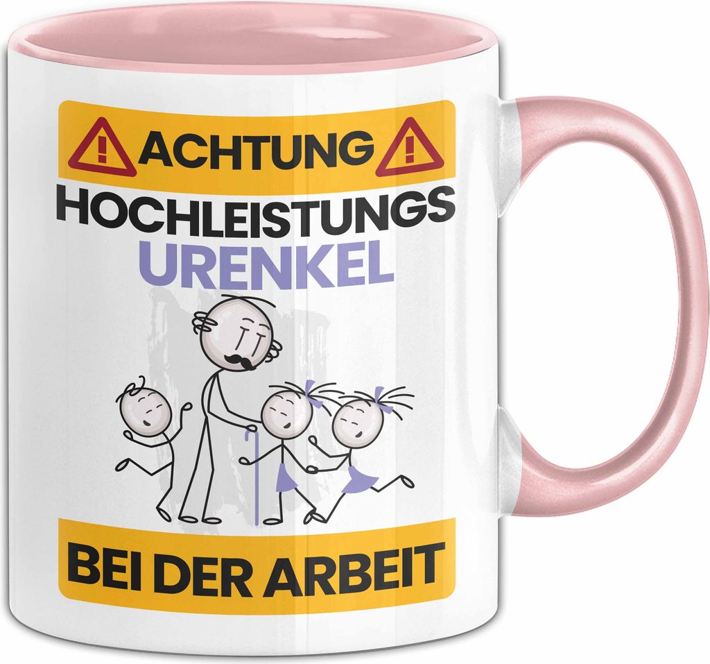 Urenkel Tasse Geschenk Lustiger Spruch Geschenkidee für Urenkel Achtung Hochleistungs Urenkel Bei Der Arbeit (Rosa)