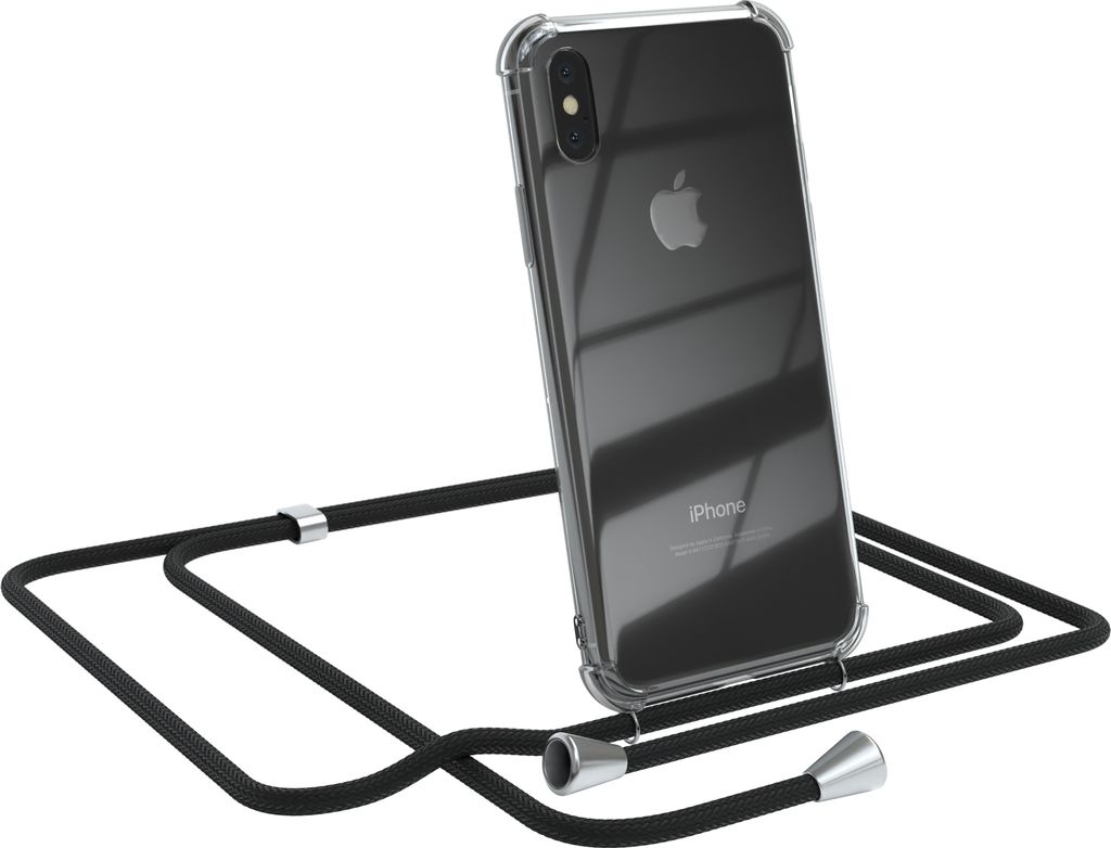 EAZY CASE Handykette kompatibel mit Apple iPhone XS Max, Handyhülle mit Umhängeband, Handykordel, Schutzhülle Clear, Band in Schwarz