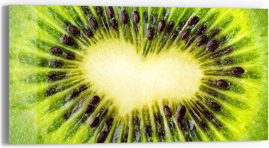 DEQORI Glasbild Echtglas 60x30 cm 'Herzliche Kiwifrucht' Wandbild Bild modern Deko