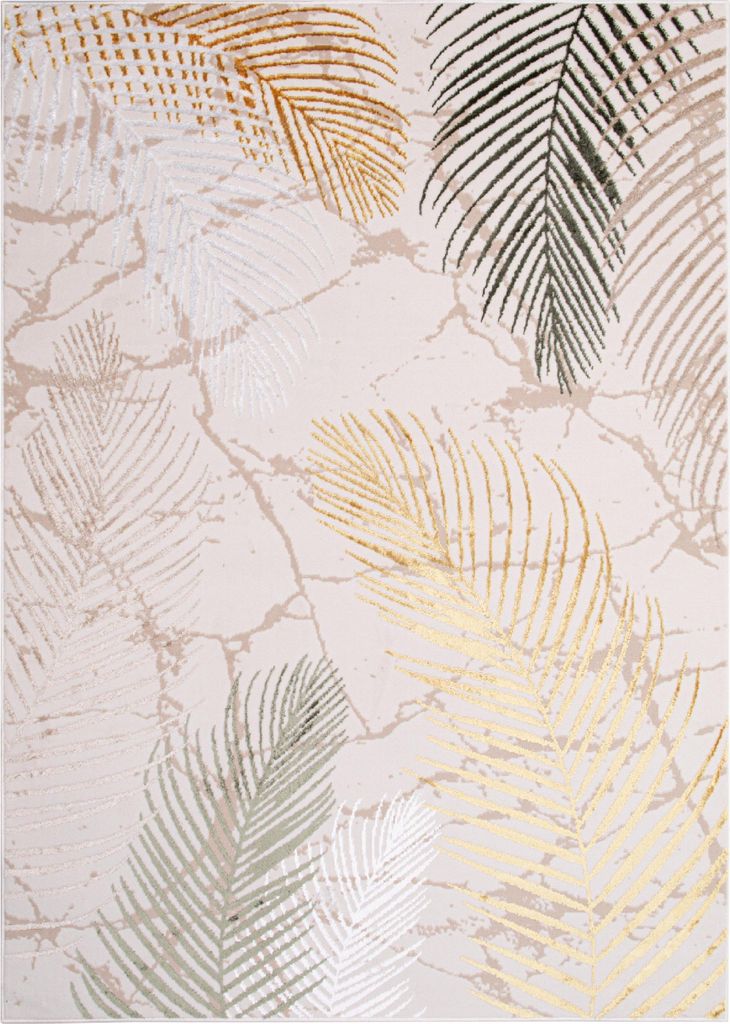 Tapiso Teppich Crystal Modern Grün Gold Creme Wohnzimmer Produktbild 